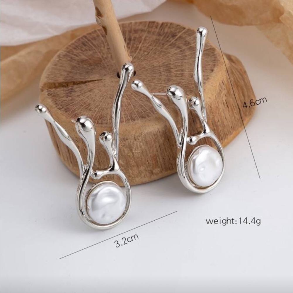 Modern Silver Drop Unique Earrings - Picture 3 of 6